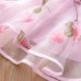 【18M-7Y】Children Clothes Girls Sweet Pink Flower Mesh Long-sleeved Dress - 33267