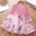 【18M-7Y】Children Clothes Girls Sweet Pink Flower Mesh Long-sleeved Dress - 33267