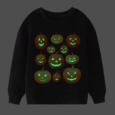 【2Y-9Y】Kids Casual Luminous Halloween Pumpkin Print Long Sleeve Sweatshirt