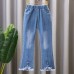 【2Y-13Y】Girl Fashion Flowers And Beads Blue Jeans