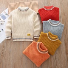 【6M-6Y】Kids Casual Solid Color Round Neck Sweater