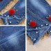 【6M-9Y】Girl Sweet Flowers And Fringed Blue Jeans