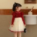 【2Y-8Y】Girls Red Sequin Bubble Sleeve Mesh Party Dress