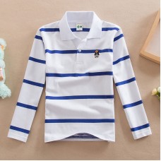 【18M-13Y】Boys Casual Striped Cotton Fabric Long Sleeve Polo Shirt