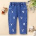 【12M-5Y】Girls Cute Bunny And Cartoon Embroidery Blue Jeans