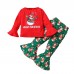 【12M-5Y】2-piece Girls Christmas Graphic Print Red T-shirt And Flared Pants Set