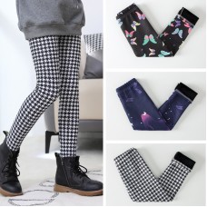 【2Y-13Y】Girls Casual Butterfly & Houndstooth & Flowers Fleece Leggings