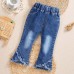 【6M-9Y】Girl Sweet Flowers And Fringed Blue Jeans