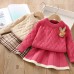 【18M-6Y】2-piece Girls Fashion Bunny Brooch Jacquard Sweater And Skirt Set - 34441