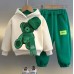 【12M-8Y】2-piece Boys Casual Scarf Bear Embroidered Hooded Sweatshirt And Pants Set