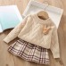 【18M-6Y】2-piece Girls Fashion Bunny Brooch Jacquard Sweater And Skirt Set - 34441