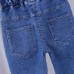 【12M-5Y】Girls Cute Bunny And Cartoon Embroidery Blue Jeans