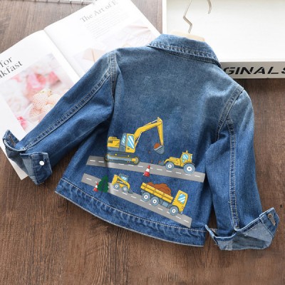 【18M-11Y】Boys Fashion Excavator Print Blue Denim Jacket - 3142