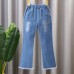 【2Y-13Y】Girl Fashion Flowers And Beads Blue Jeans