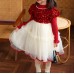 【2Y-8Y】Girls Red Sequin Bubble Sleeve Mesh Party Dress