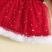 【12M-5Y】2-piece Girls Gold Star Print Red Velvet Long Sleeve Dress With Bow Hairband