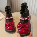 Girls Fashion Bowknot Pearl PU Boots Fake Two Shoes