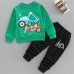 【18M-7Y】2-piece Boys Casual Digger And Shovel Print Round Neck Long Sleeve Sweatshirt And Pants Set