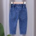 【12M-5Y】Girls Cute Bunny And Cartoon Embroidery Blue Jeans