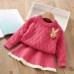 【18M-6Y】2-piece Girls Fashion Bunny Brooch Jacquard Sweater And Skirt Set - 34441