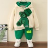 【12M-8Y】2-piece Boys Casual Scarf Bear Embroidered Hooded Sweatshirt And Pants Set