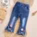 【6M-9Y】Girl Sweet Flowers And Fringed Blue Jeans