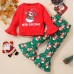 【12M-5Y】2-piece Girls Christmas Graphic Print Red T-shirt And Flared Pants Set