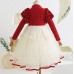 【2Y-8Y】Girls Red Sequin Bubble Sleeve Mesh Party Dress