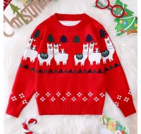 【2Y-8Y】Kids Christmas Pattern Jacquard Round Neck Long Sleeve Sweater