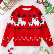 【2Y-8Y】Kids Christmas Pattern Jacquard Round Neck Long Sleeve Sweater