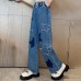 【3Y-12Y】Girls Fashion Star Embroidered Blue Jeans