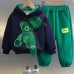 【12M-8Y】2-piece Boys Casual Scarf Bear Embroidered Hooded Sweatshirt And Pants Set