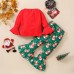 【12M-5Y】2-piece Girls Christmas Graphic Print Red T-shirt And Flared Pants Set