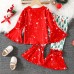 【3Y-7Y】2-piece Girls Cute Christmas Print Tee And Flared Pants Set