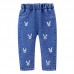 【12M-5Y】Girls Cute Bunny And Cartoon Embroidery Blue Jeans