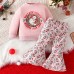 【6M-4Y】2-piece Girls Christmas Print Pink Sweatshirt And Flared Pants Set