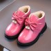 Girls Fashion Bow PU Boots Warm Fleece Shoes