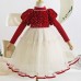 【2Y-8Y】Girls Red Sequin Bubble Sleeve Mesh Party Dress