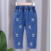 【12M-5Y】Girls Cute Bunny And Cartoon Embroidery Blue Jeans