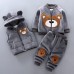 【12M-4Y】3-piece Kid Bear Embroidery Thickened Fleece Cardigan And Vest And Pants Set - 4412