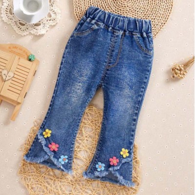 【6M-9Y】Girl Sweet Flowers And Fringed Blue Jeans