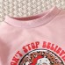 【6M-4Y】2-piece Girls Christmas Print Pink Sweatshirt And Flared Pants Set