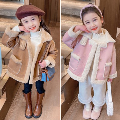 【18M-8Y】Girls Stylish Solid Color Thickened Faux Fur Jacket