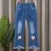 【2Y-13Y】Girl Fashion Flowers And Beads Blue Jeans