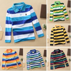 【18M-12Y】Boys Casual Striped Cotton Fabric Long Sleeve Polo Shirt