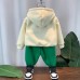 【12M-8Y】2-piece Boys Casual Scarf Bear Embroidered Hooded Sweatshirt And Pants Set