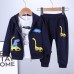 【12M-4Y】Boys Dinosaur Print Long-sleeved Hooded Jacket, Long-sleeved T-shirt And Pants Three-piece Suit