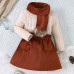 【18M-6Y】3-piece Girl Retro Solid Color Long-sleeved T-shirt And Corduroy Skirt Set With Scarf