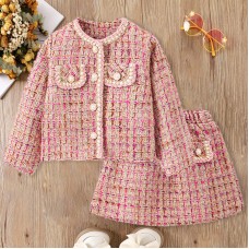 【18M-8Y】2-piece Girl Fashion Thickened Keep Warm Coat And Skirt Set