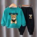 【18M-10Y】2-piece Unisex Slack Bear Print Crewneck Sweatshirt And Pants Set